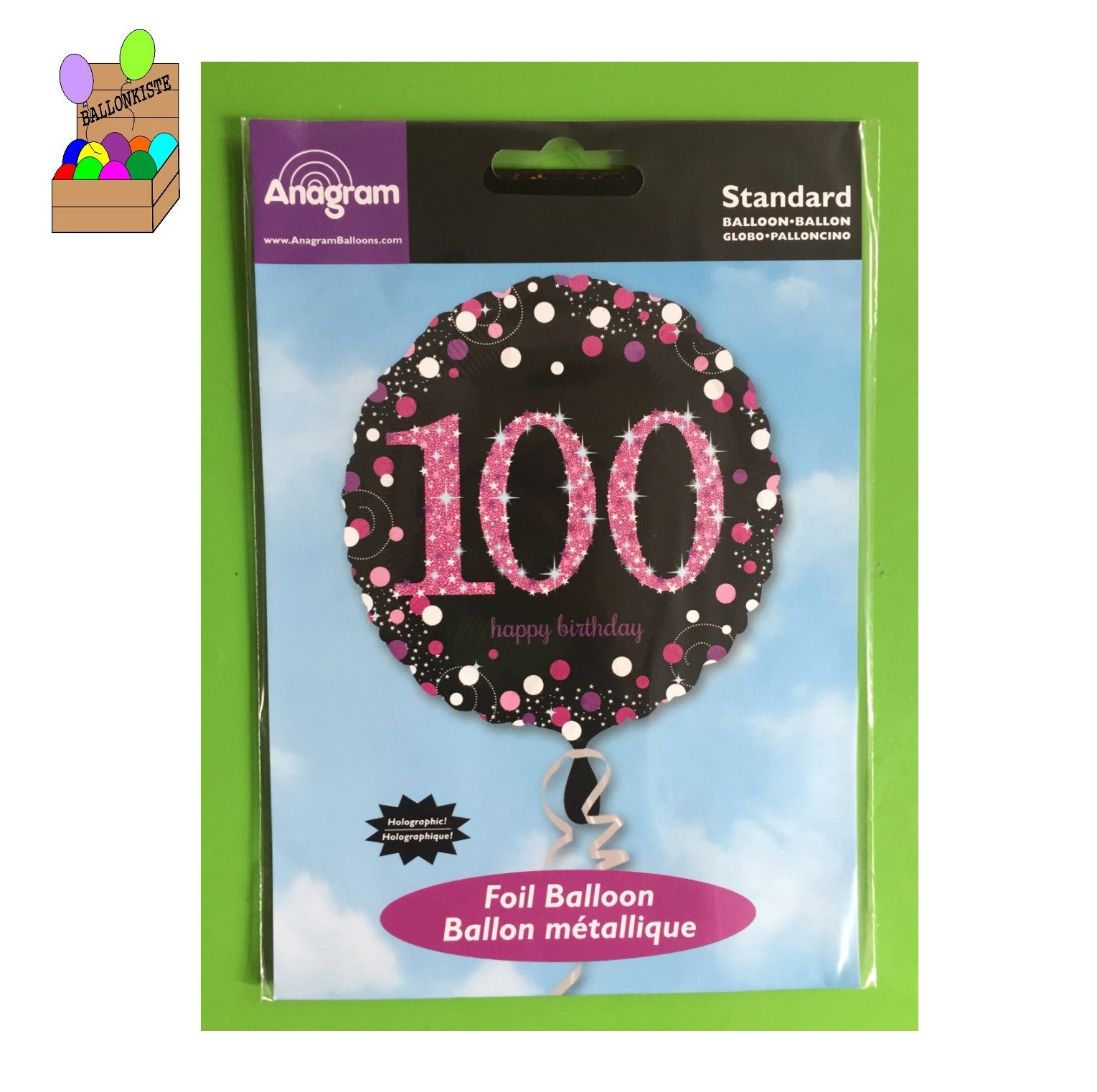 Zahl 100 pink/schwarz holo