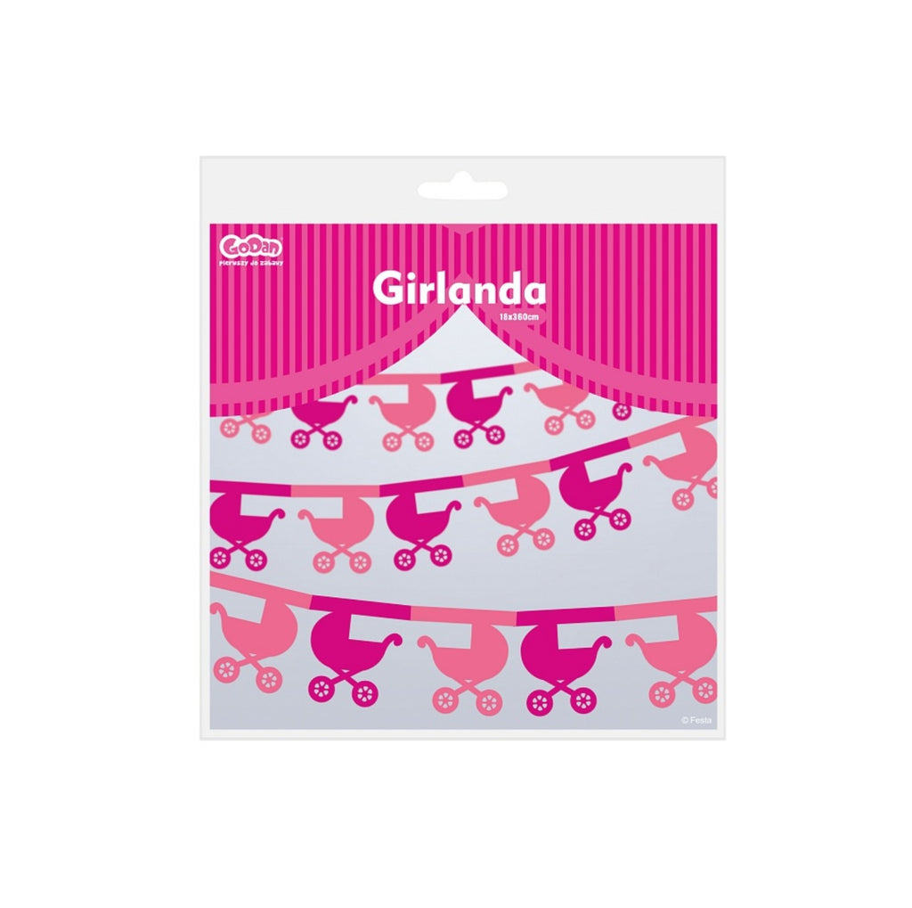 Girlande Papier Baby Kinderwagen rosa