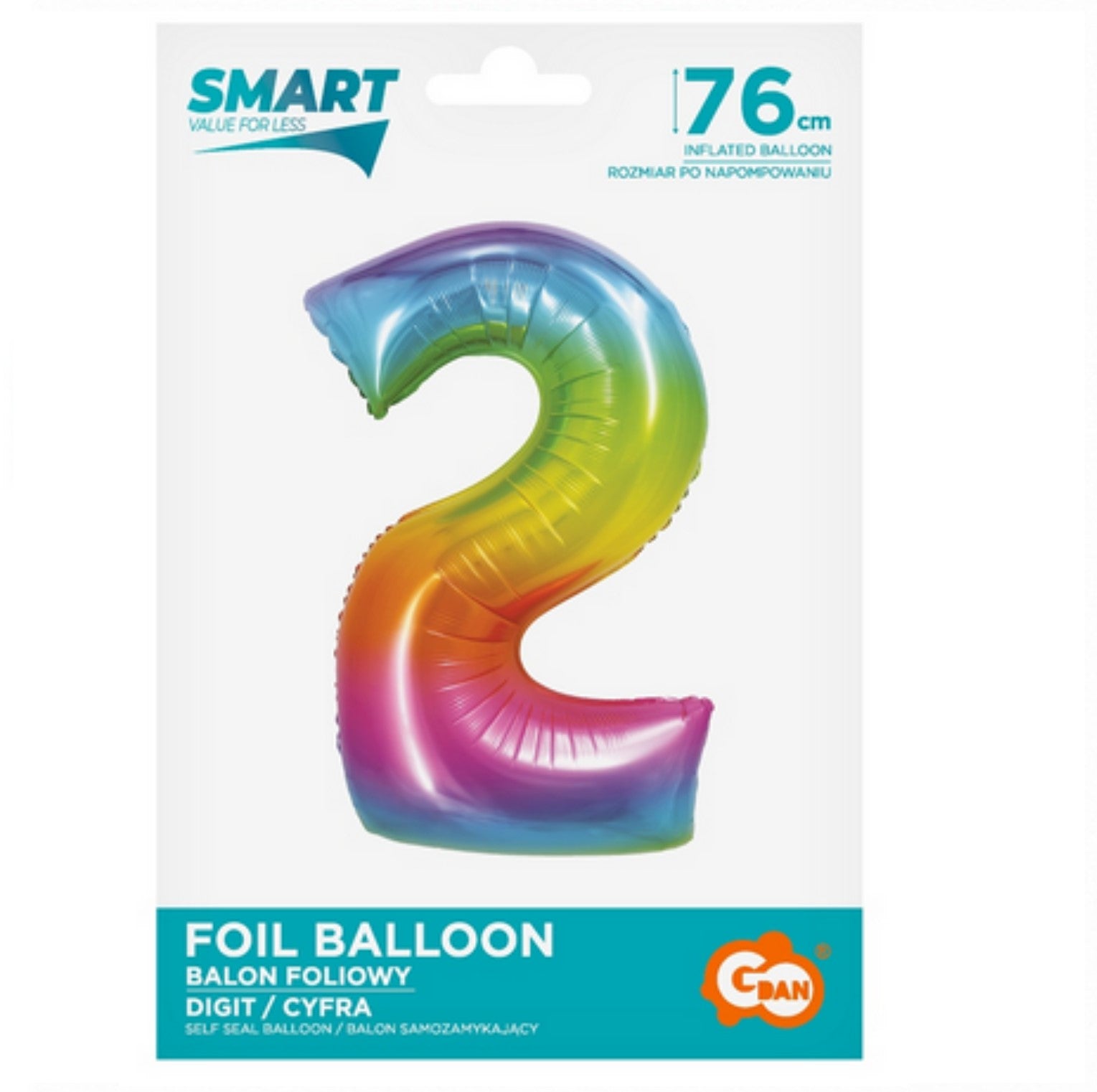 Zahl 2 Regenbogen 76cm