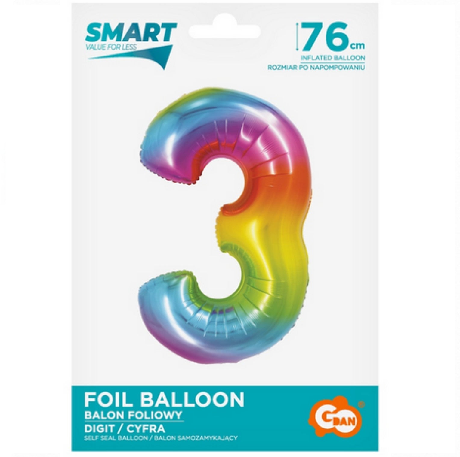 Zahl 3 Regenbogen 76cm
