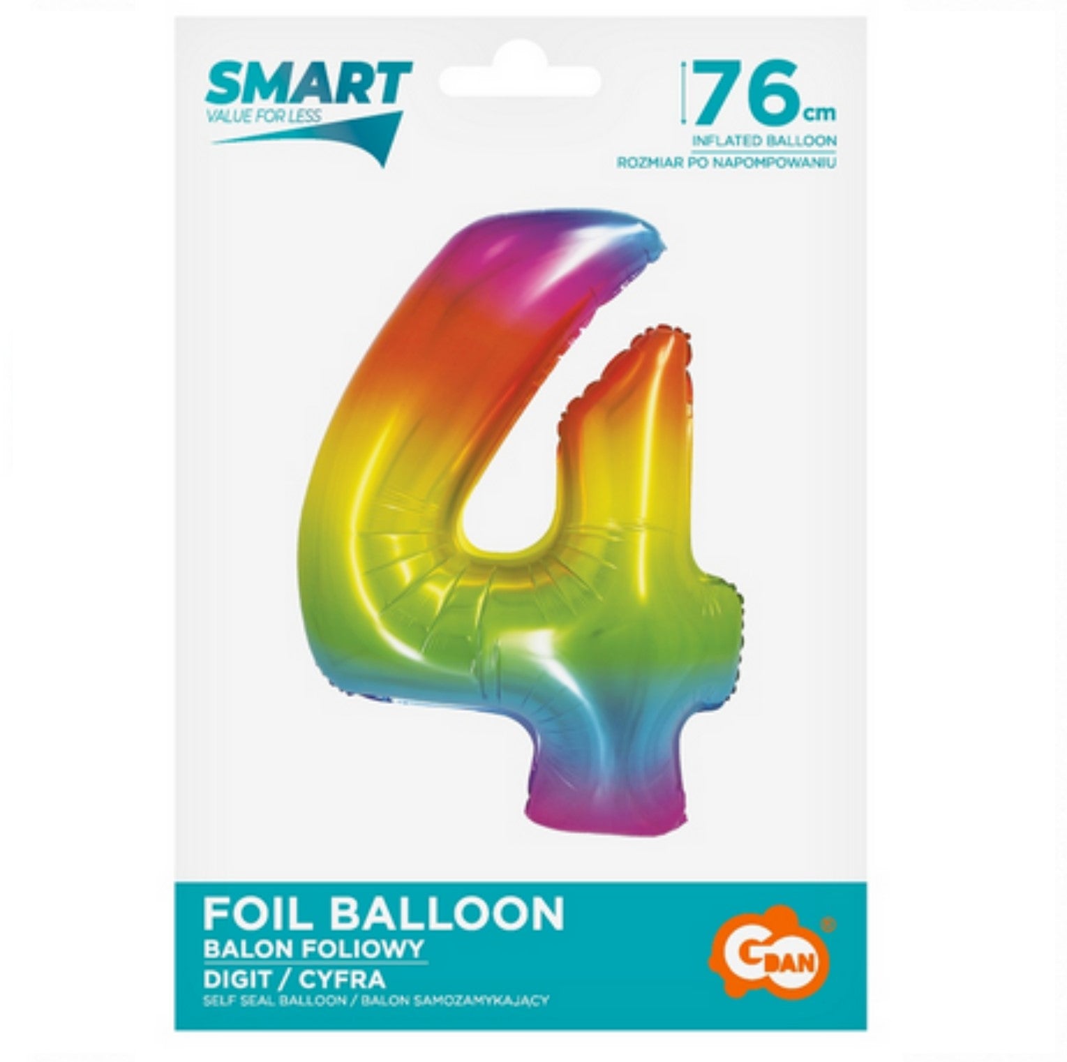 Zahl 4 Regenbogen 76cm