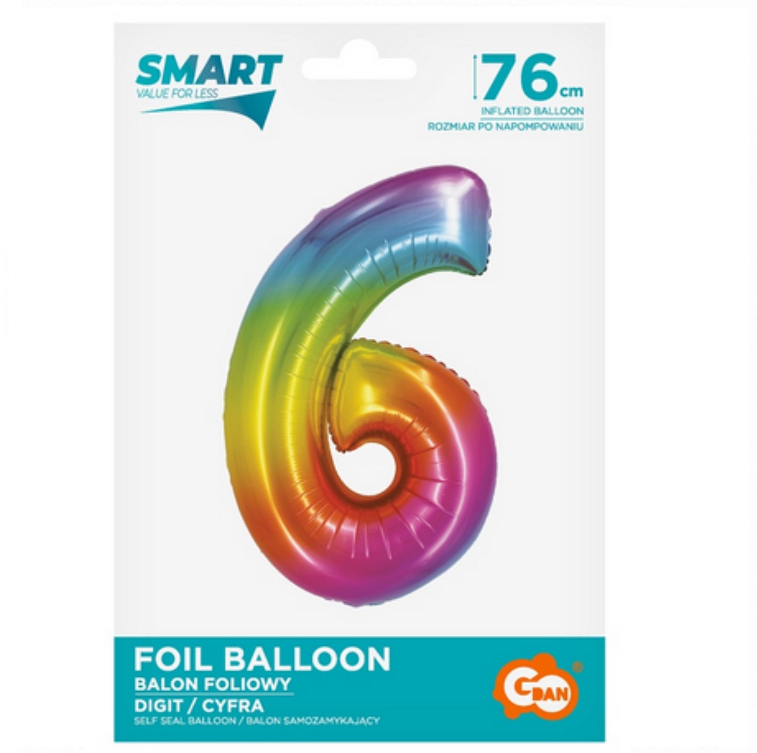 Zahl 6 Regenbogen 76cm